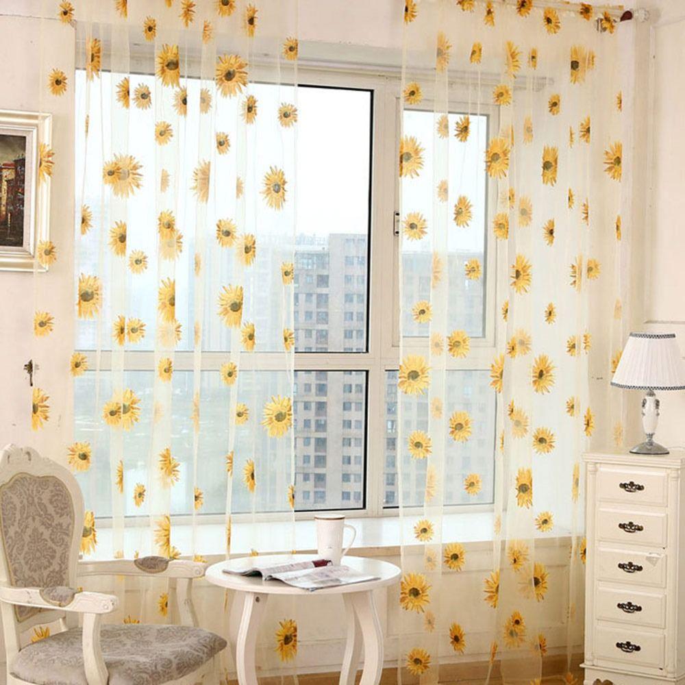 100x200cm Window Curtain Sunflower Lace Curtain Modern Voile Sheer Curtain  Living Room Decoration