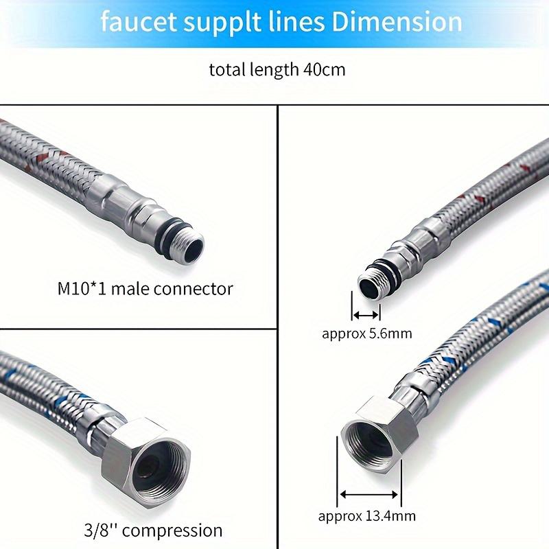 1 Pair 24-Inch Long Braided Stainless Steel Faucet Connector Hose, 3/8-Inch Female Compression Thread To M10 Male Connector