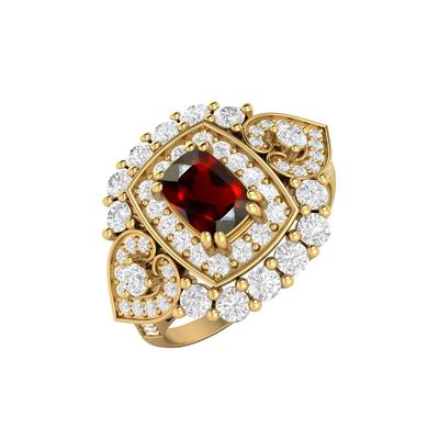 Pedra Preciosa Granada Almofada 6X4MM Prata de Lei 925 Banhada a Ouro Solitário Halo Anel de Noivado Feminino