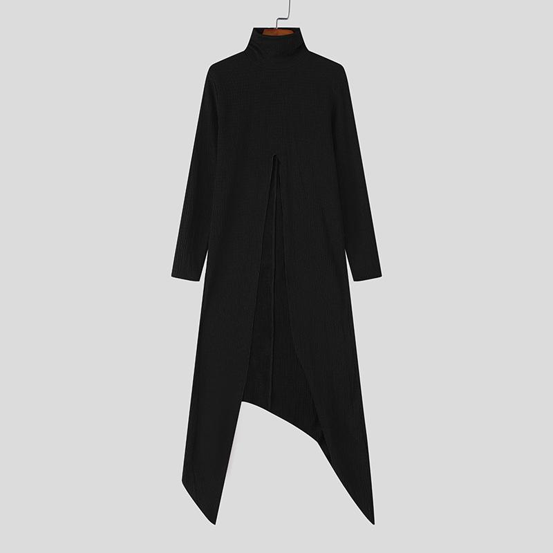 

INCERUN Мужские водолазки с длинным рукавом, текстурные, с высокими разрезами, асимметричные, длинные туники XL чёрный