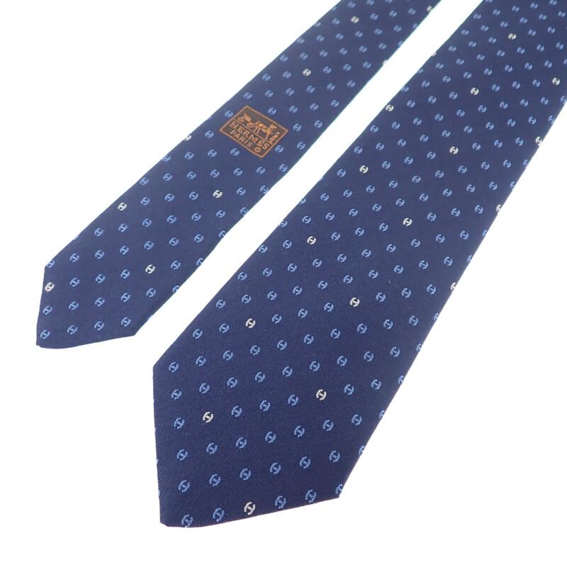 HERMES  336111T_01  Tie Marine/Ciel Silk/cotton Mens