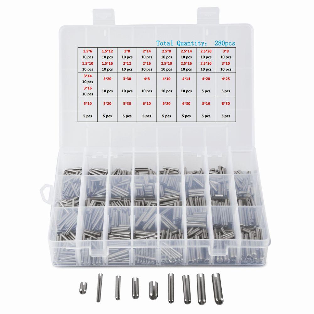 280pcs Stainless Steel Slotted Spring Pin M1.5-M8 Metric Spring Tension Pin Slotted with Box Roll Pin for Mechanical Industry