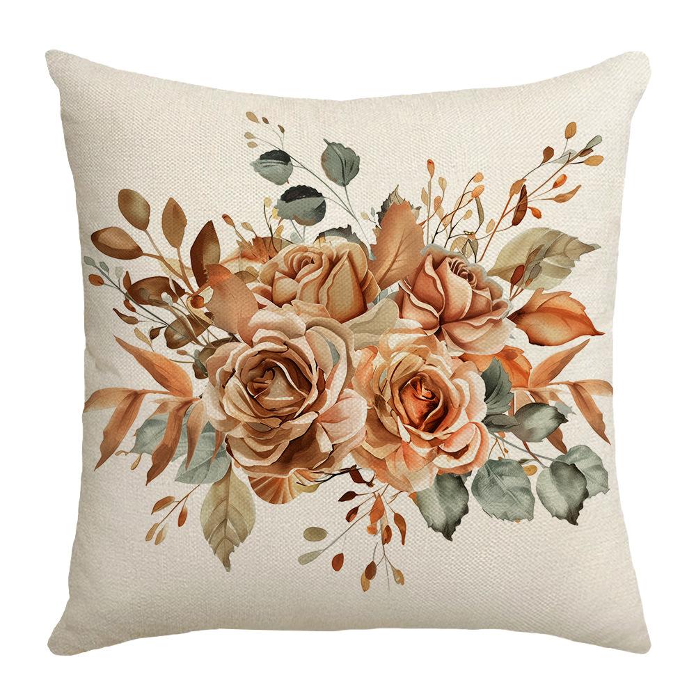 New Autumn Thanksgiving Home Sofa Cushion Cover Letter Printed Linen Flowers Warm Colors