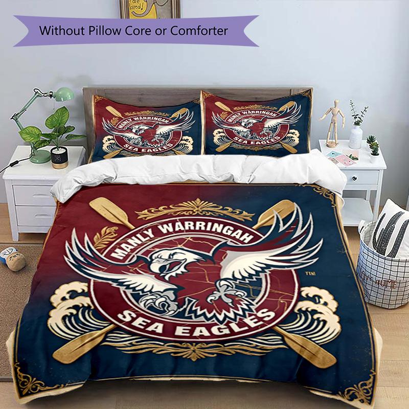3pcs Duvet Cover Set (1*Duvet Cover + 2*Pillowcase, Without Core), Manly Warringah Sea Eagles Print Bedding Set, Bedroom Decor, All‑Season, Birthday G