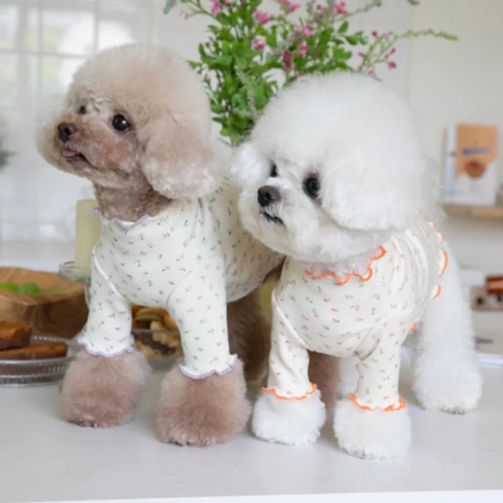 Dog Autumn Winter Flower Undershirt Home Pet T-shirt Clothes Pet Cute Lace Teddy Puppy Clothes Dog Sweater for Small Dogs