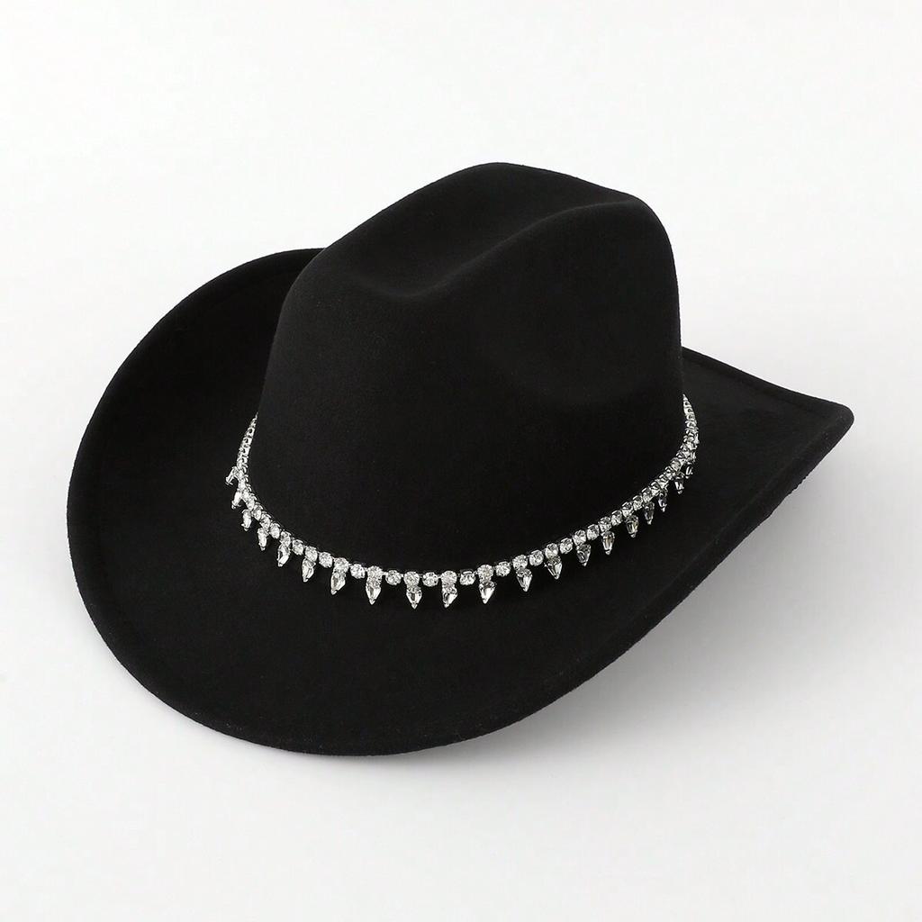 Bridal Zircon Western Cowboy Hat Crystal Atmospheric Fashion Bridal Jazz Hat Party Felt Hat