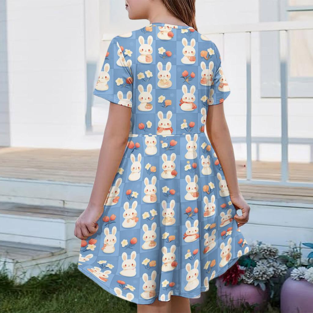 Girl Summer Dress Color & Print Short Sleeve Dress With Pocket Casual Dress Shorts Sleeve Party Dress Easter Day