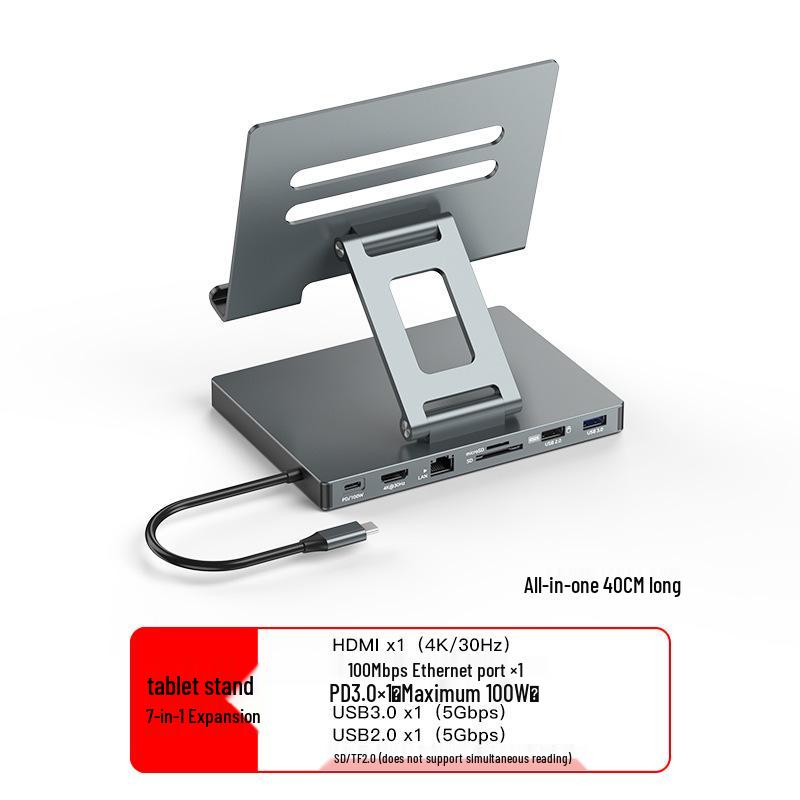 Aluminum Alloy Type-C Docking Station: Tablet & Laptop USB Hub with HDMI 2.0 & Gigabit Ethernet.