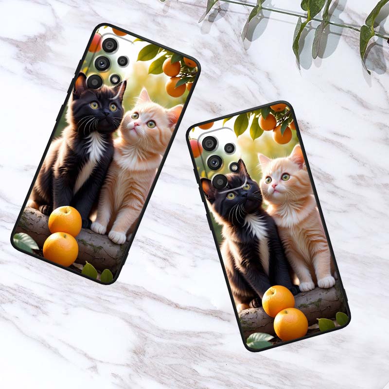 Cute Cartoon Cat Illustration For Samsung A41 A35 A34 A33 A32 A25 A24 A23 A21s A06 A05 A04 A03 Note 10 20 Ultra 5G Black Case