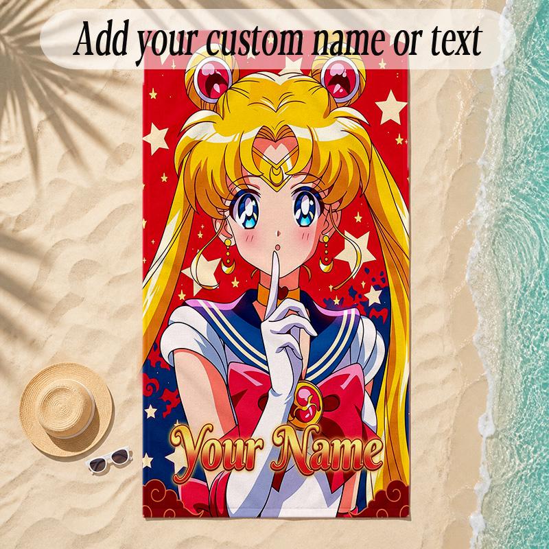 Beach TowelSailor Moon Custom Name Text Personalized Soft Towel for Beach Pool Indoor Home Decor Gift