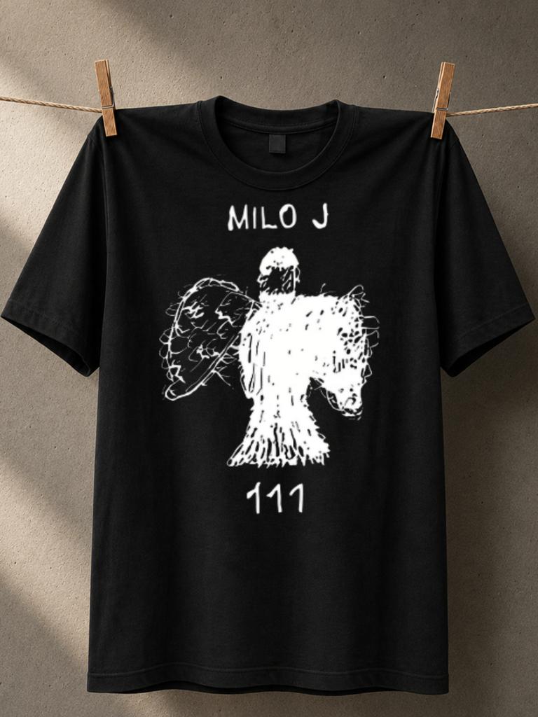 Milo J 111 Rough Angel Figure With Wing Outline And Minimalist Hand Drawn Monochrome Style Unisex Unisex All Tshirt