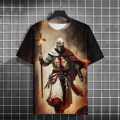 Vintage Knights Templar Pattern T Shirt For Men Fashion 3D Printed Tee Summer Casual Short Sleeve Round Neck Tops Loose T-Shirts