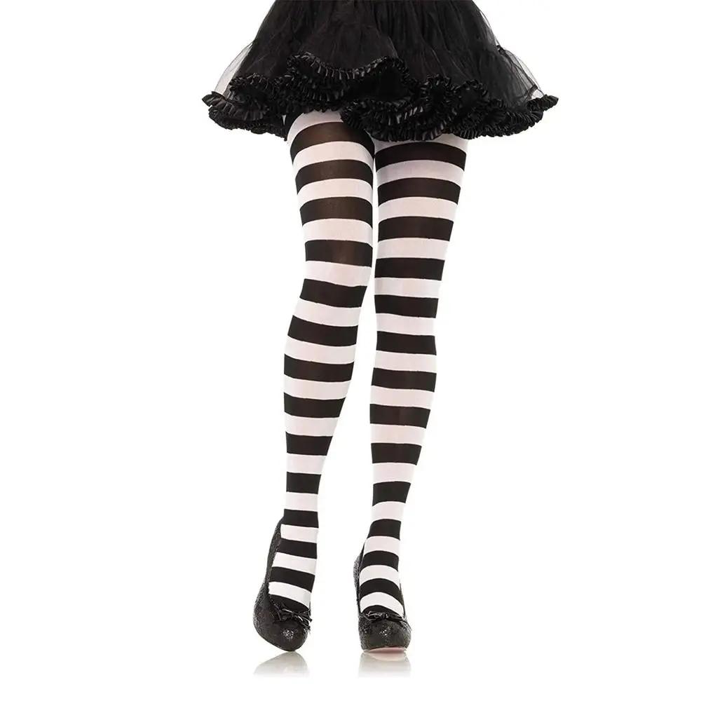 Sweet Striped Pantyhose Cosplay Elastic High Stockings Over Knee Dance Clubwear Stocks Women Girls