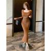 Pure Casual Tight-fitting Long-sleeved Dress with Chest Pad Women's Spring and Autumn Mesh Stitching Super Figure Hip-wrapped Skirt