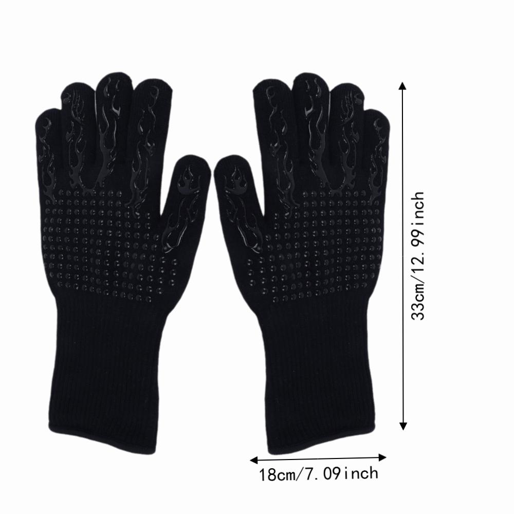 2PCS Outer Flame Retardant Yarn+Silicone BBQ Grilling Glove Oven Mitt Barbecue Grilling