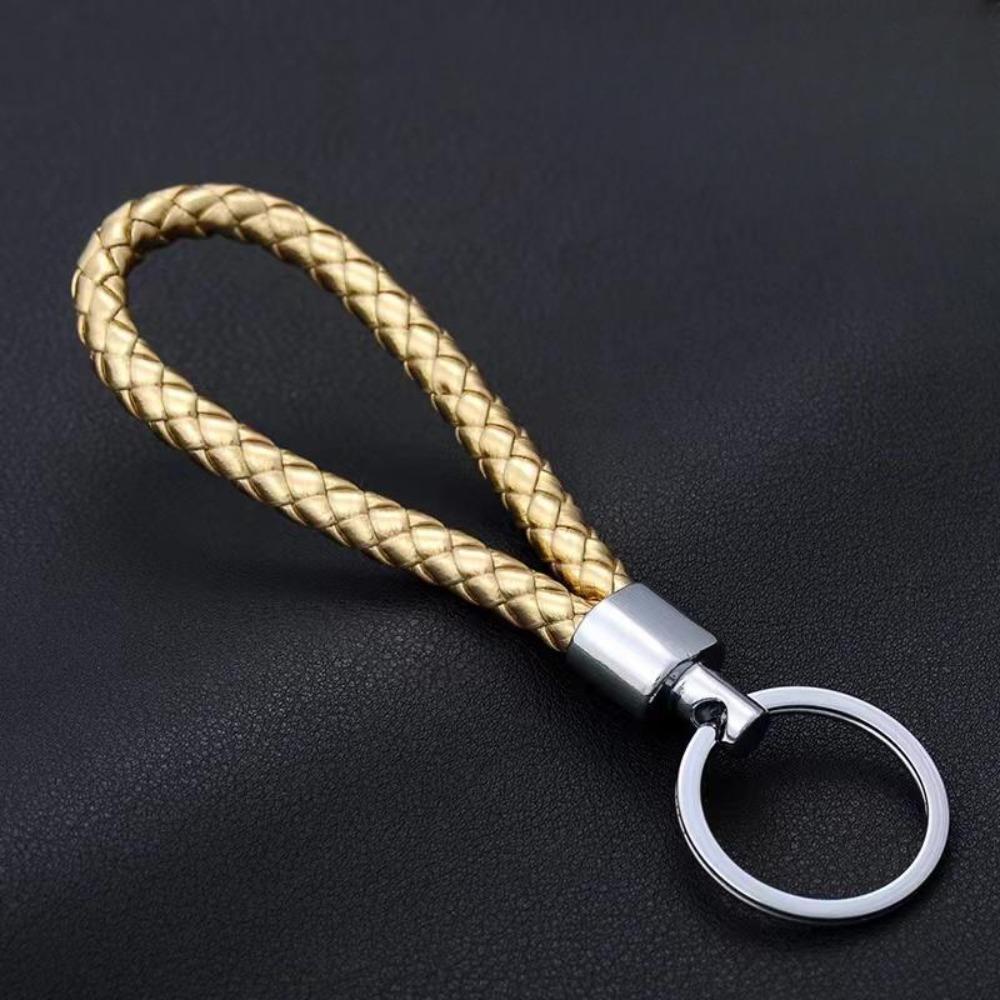 Unisex DIY PU Leather Braided Keychain Woven Rope Pendant Key Ring for Car Bag
