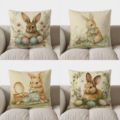 Home Decor Easter Bunny With Eggs And Floral Decor Pillow Pattern Cushion Cover Suitable For Sofa Bedroom Car Pillow Cover