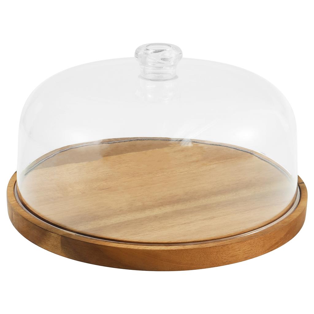 Wooden Cake Stand Round Wood Cake Plate with Acrylic Lids Decorative Cake Holder Multi-functional Dessert Platter for Birthdays