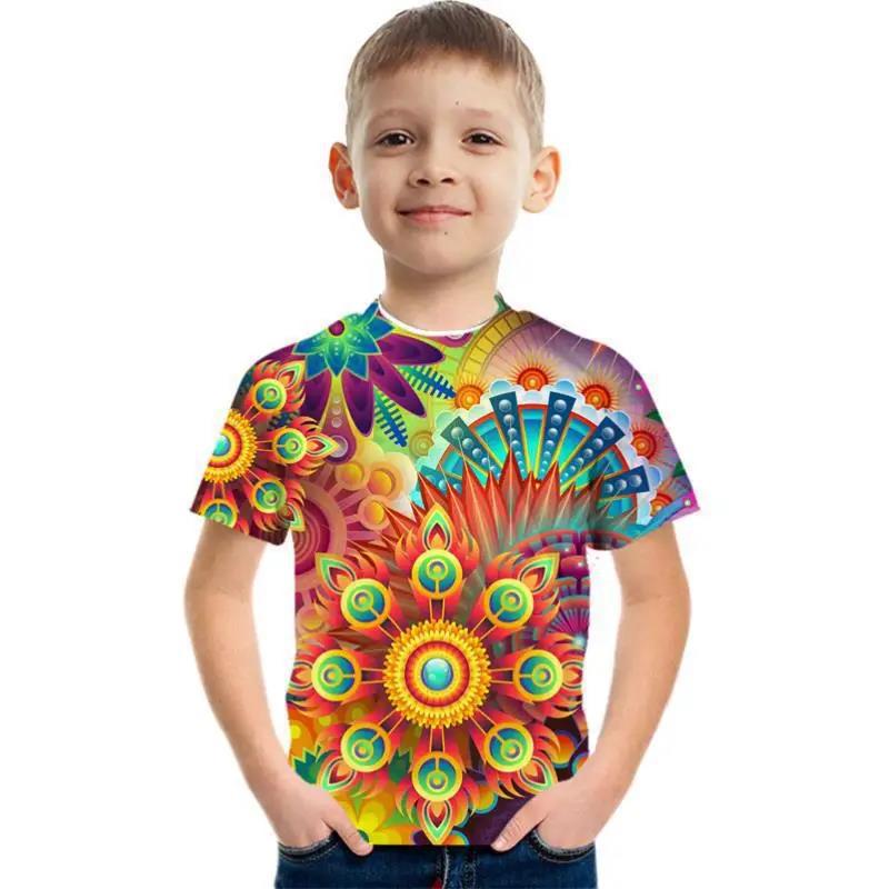 Καλοκαιρινή Μπλούζα με Στρογγυλή Λαιμόκοψη με 3D Γεωμετρικό Γκράφιτι Μοδάτη Καθημερινή Κοντομάνικη Παιδική Μπλούζα για Αγόρι