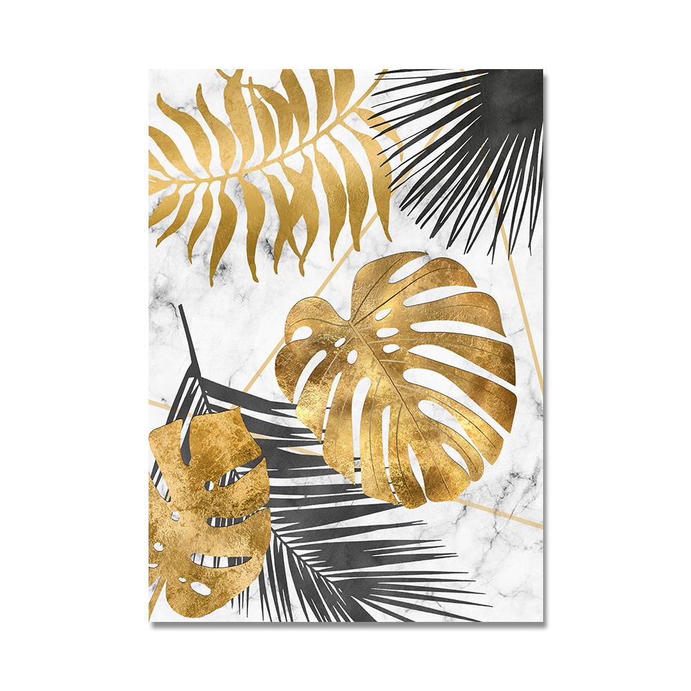Abstract Modern Golden Leaves Monstera Posters Prints Plants Canvas Paintings Interior Cuadros Home Wall Art Decor Pictures