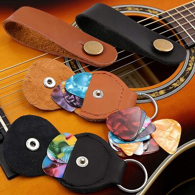 Guitar Accessories Set: 10Pcs 0.5mm Smooth Guitar Picks, 1Pc Portable PU Storage Bag & 1Pc Guitar Neck Strap for Guitar & Bass