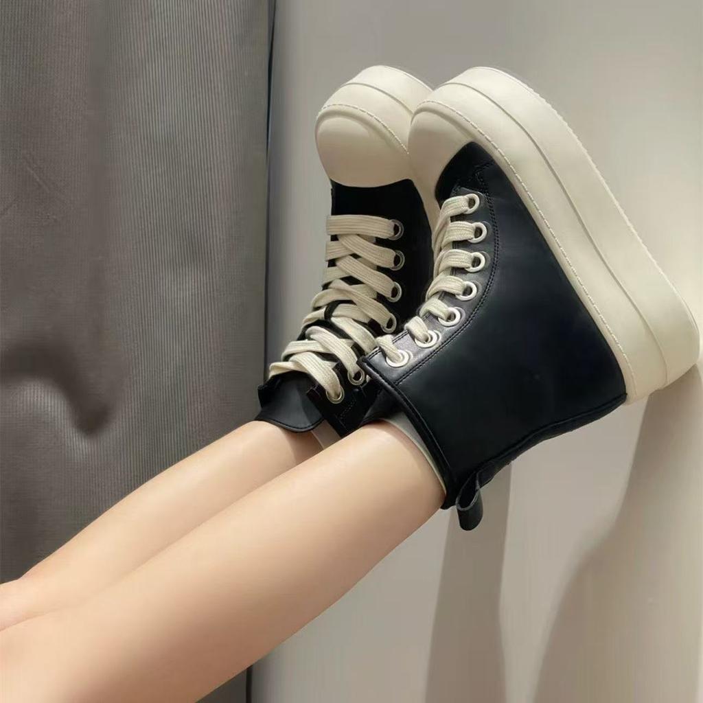 European spring and autumn new thick-soled high-top shoes, light and heightened casual lace-up trendy shoes, board shoes