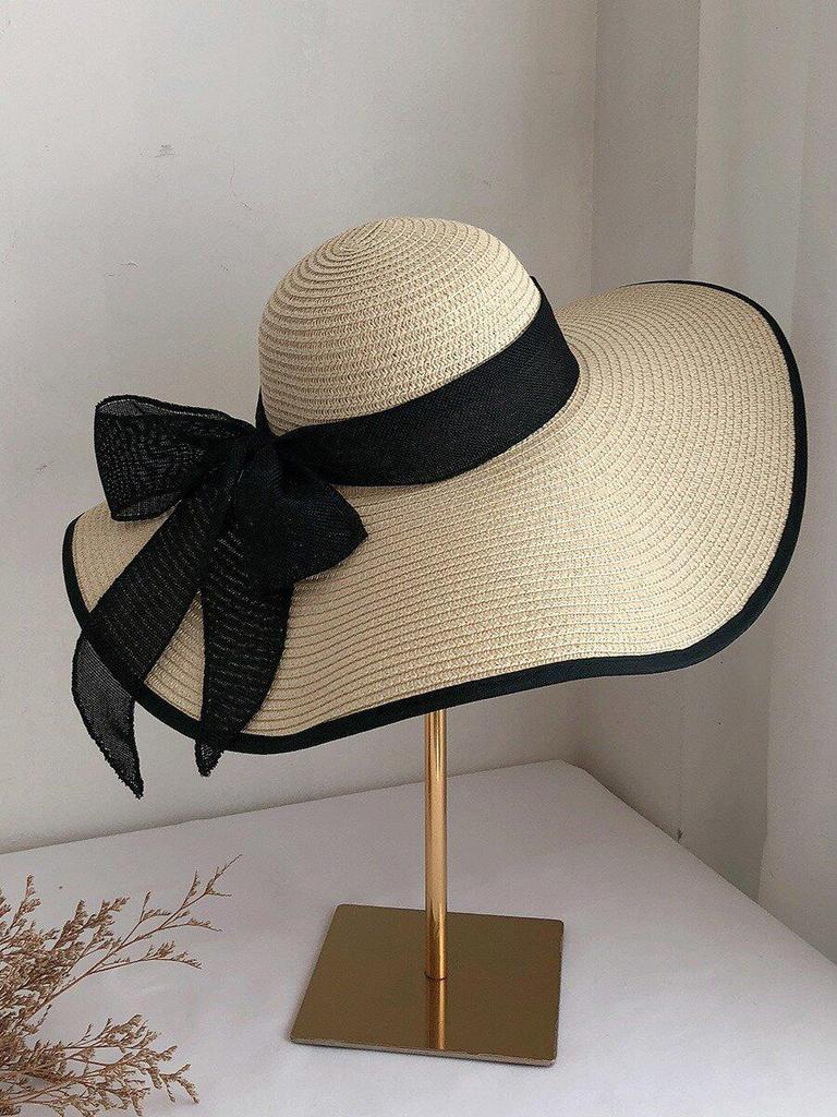Women's Extra Large Wide Brim Straw Sun Hat with Bowknot - Summer Seaside UV Protection