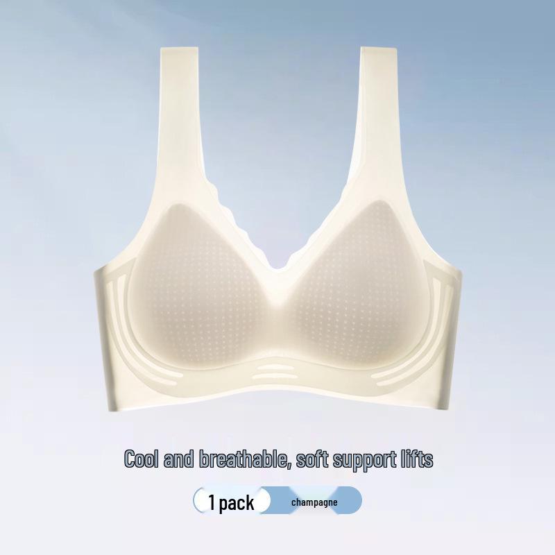 Women's Seamless Ice Silk Bra - Small Bust Support, U-Back Design, Thin Straps, Wireless, Summer Cooling.
