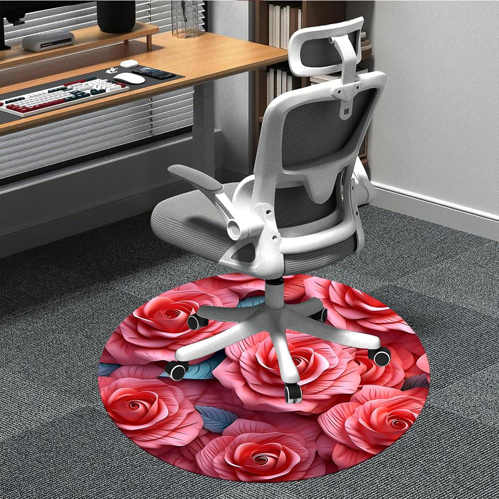 1pc Roses Bouquet Office Round Area Rug, Under Office Chairs Bedroom Living Room Home Decor, Room Deco