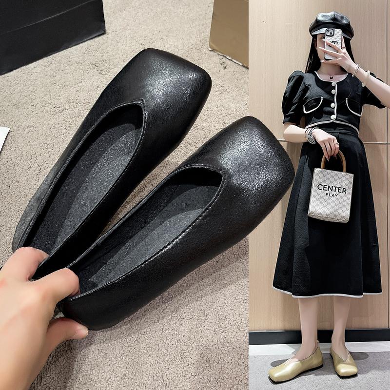 Fashion 2025 Square Toe Female Footwear Soft Modis All-Match Slip-on New Retro Moccasin Dress Cute Boat Slip On Summer Flat