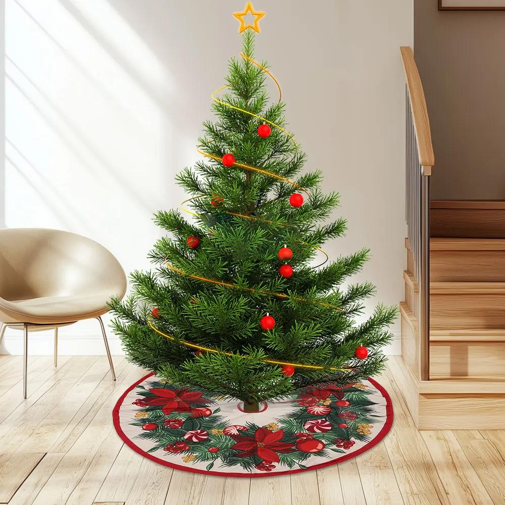 90cm Large Christmas Tree Skirt Living Room Decor Round Rug Red Christmas Tree Foot Cover Carpet Festive Home Party Decor
