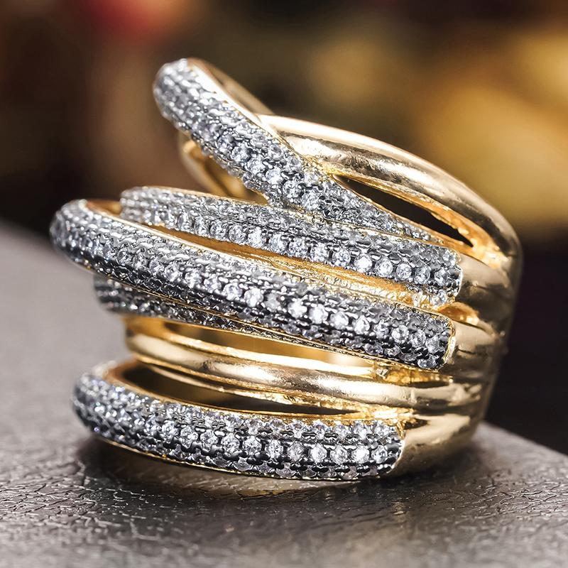 Huitan Stylish Rings with Multi-layer Cross Design Charming Modern Accessories for Women Versatile Chic Bright Jewelry for Party