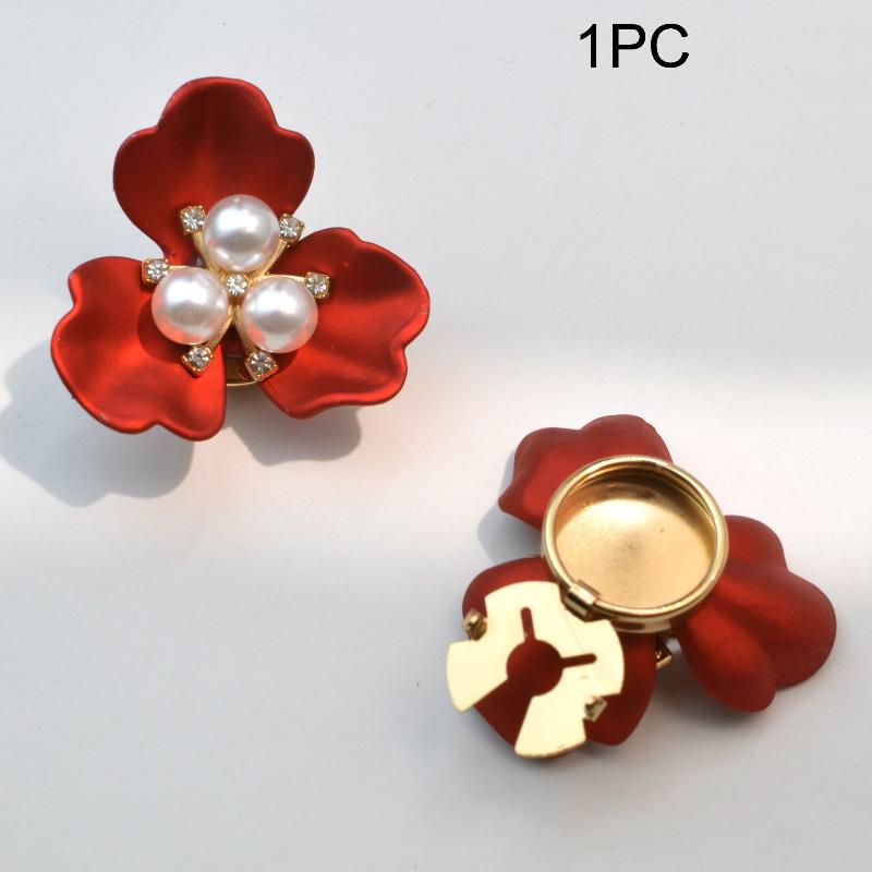 Three-petal Flower Pearl Cufflinks Button Cover Rhinestone Shirt Dress Sleeve Collar Clips For Women Decorative Jewelry Gift