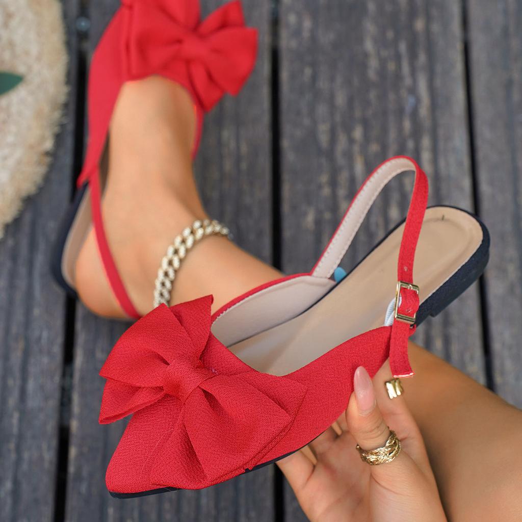 Fashion Comemore Summer Flat Bow Baotou Sandals 2025 Summer New Large Size Pointed Toe Back Empty Casual Women Shoes Solid Suede Sandal