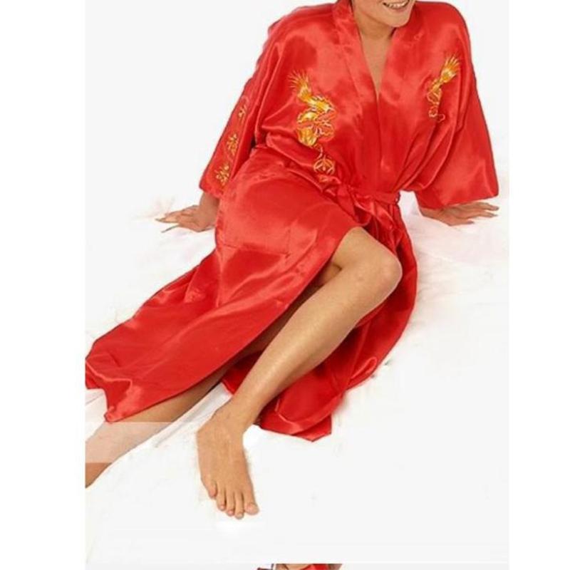 Men's Embroidery Dragon Kimono Robe Soft Pajama Gown Comfortable Sleepwear Bath Nightgown