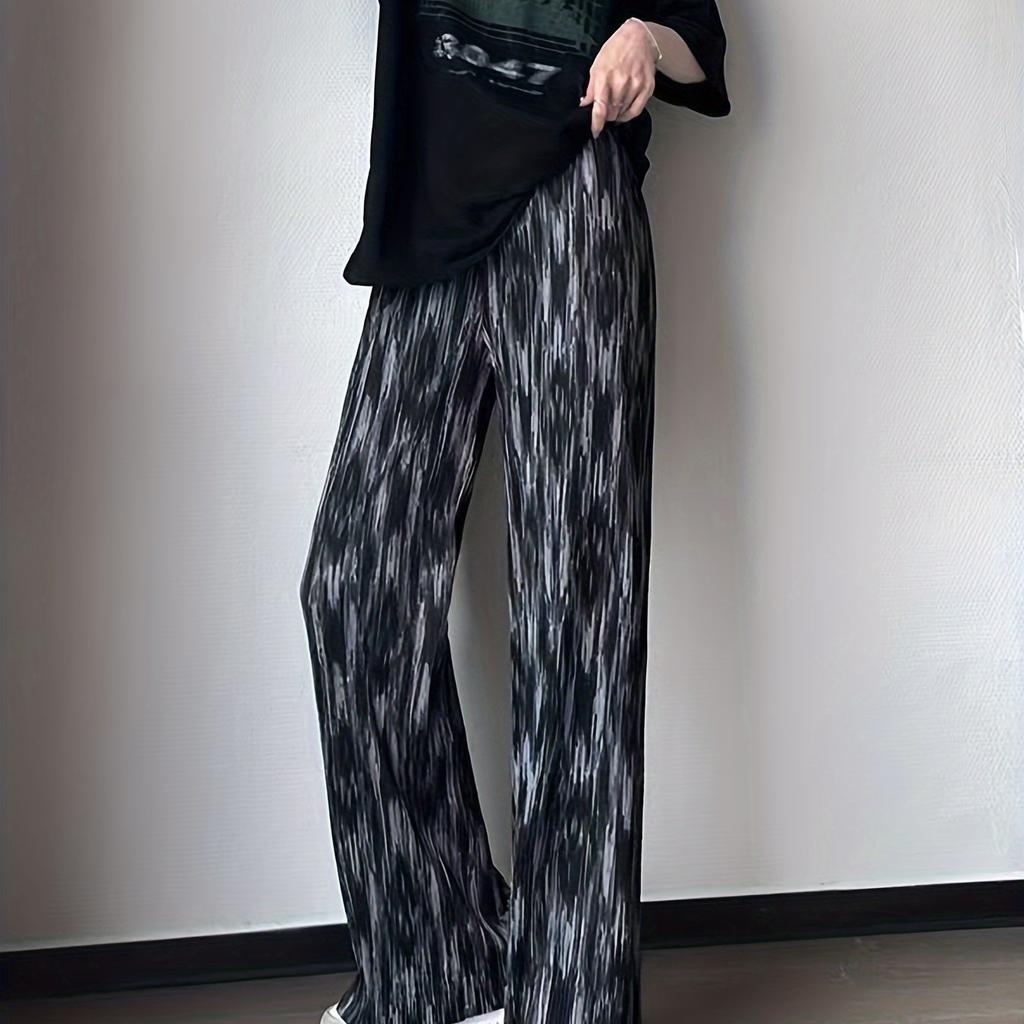 Batik-Hose im Vintage-Stil für Damen mit weitem Bein, lockere, schlankmachende Freizeithose aus Eisseide, bequeme, kühle Freizeit- und Sporthose, eleganter Stil
