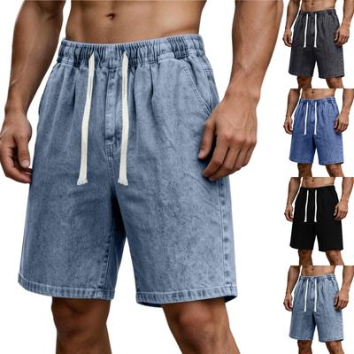 Herren Freizeit Elastischer Bund Outdoor Sport Jeansshorts mit Kordelzug Lockere Passform Leichter Stoff Bequemes Design
