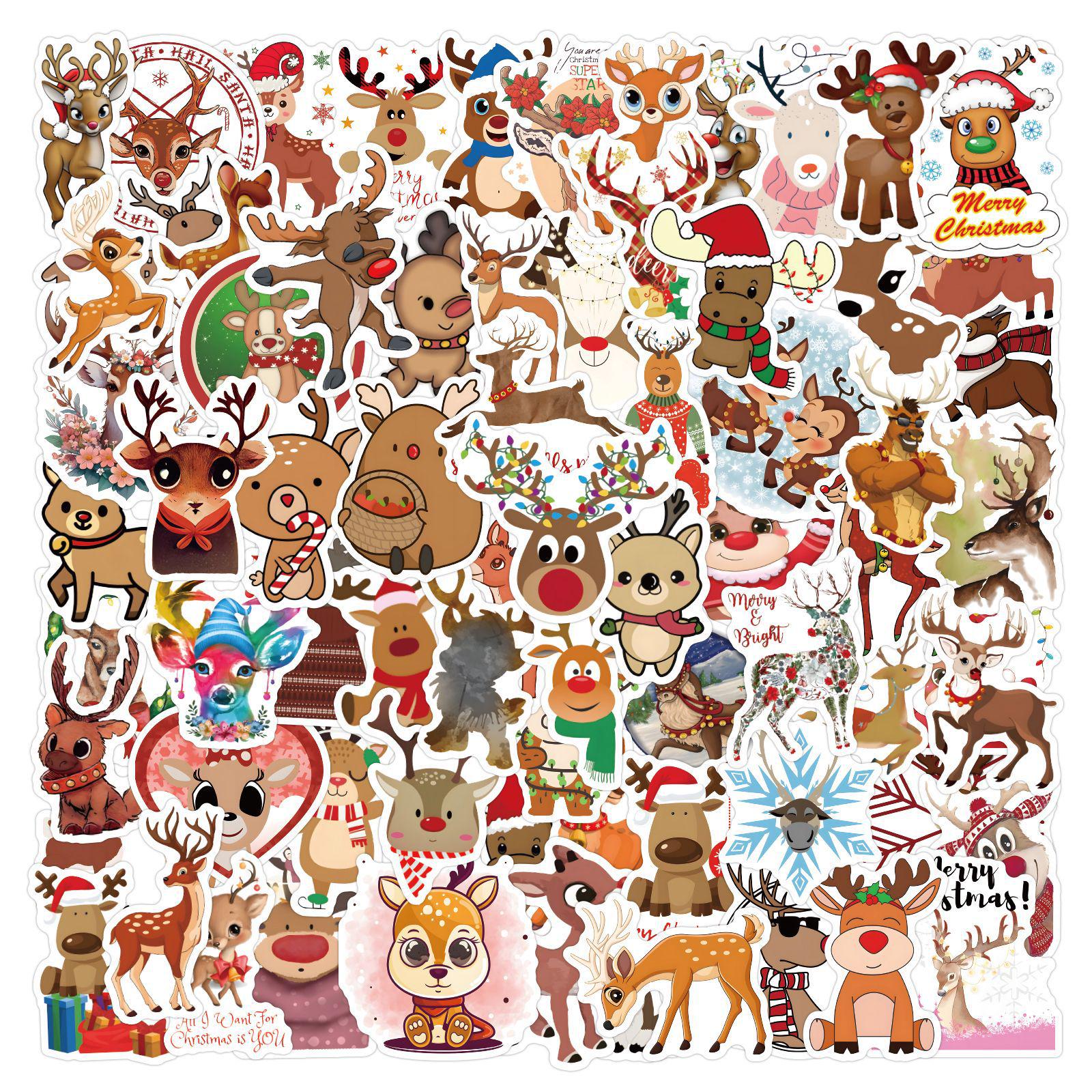 105 Cross-Border Christmas Reindeer Cartoon Stickers: Cute DIY Graffiti for Children s Diary, Decorations, Computers, and Guitars.