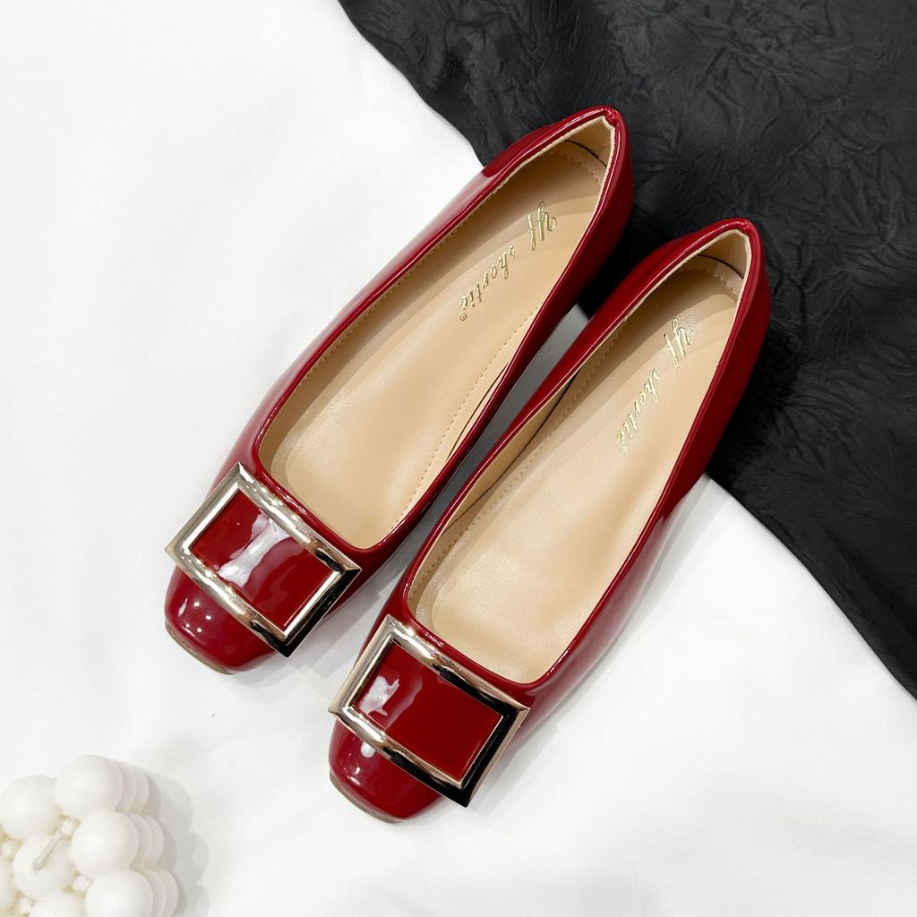 Height Increase 5cm Metal Square Buckle Classic Patent Leather Flat Shoes Women's 2025 New French Square Head Shallow Mouth Single Shoes