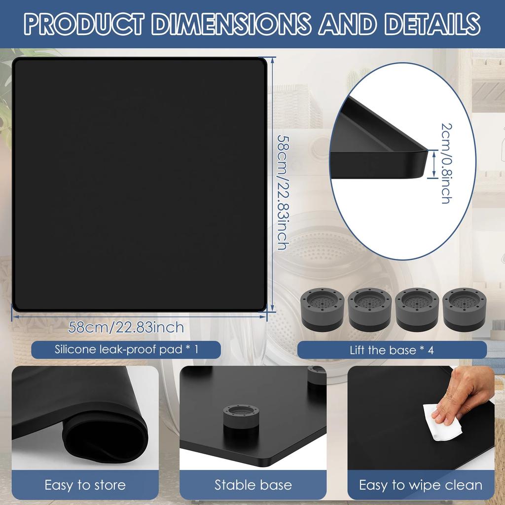 Mini Fridge Silicone Mat Waterproof Fridge Drip Tray with 4 Base Raisers Leak Resistant Under Refrigerator Mat Floor Protector
