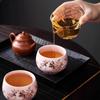 Cartoon Cat And Flower Pattern Teacup Ceramic Chinese  Kungfu Tea Cup 185ml