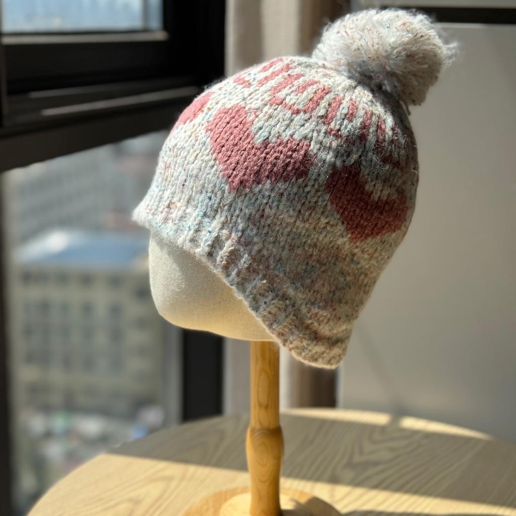 Cold Hat Fair Isle Style Love Fur Ball Ear Protection Wool Hat for Women Autumn and Winter Warm Versatile Knitted Hat