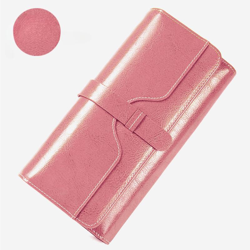 Pure Leather Three Fold Women's Wallet, Long Buckle Leather Bag, Genuine Leather Multi Card Large Capacity Wallet, Women's Wallet, Leather Wallet