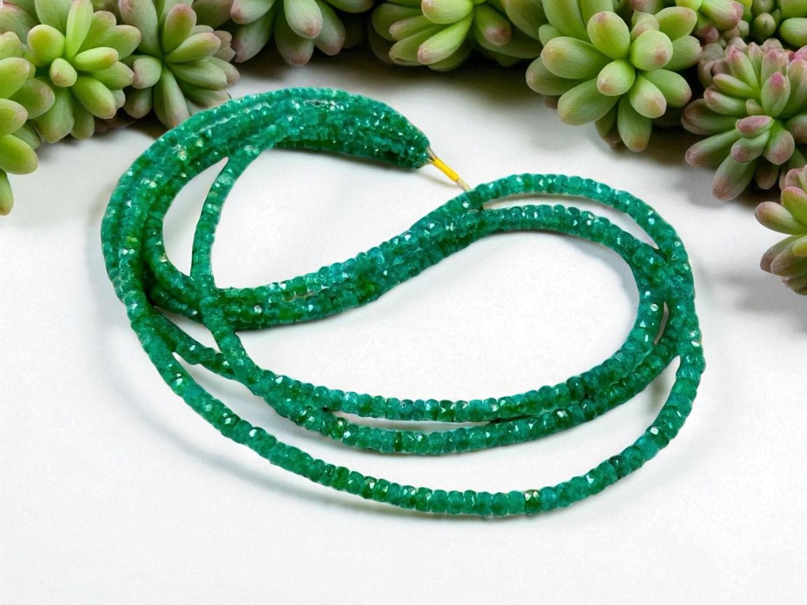 4mm Zambian Emerald Rondelle Beads: Vivid Green Gemstone Jewelry Supplies 8 inches