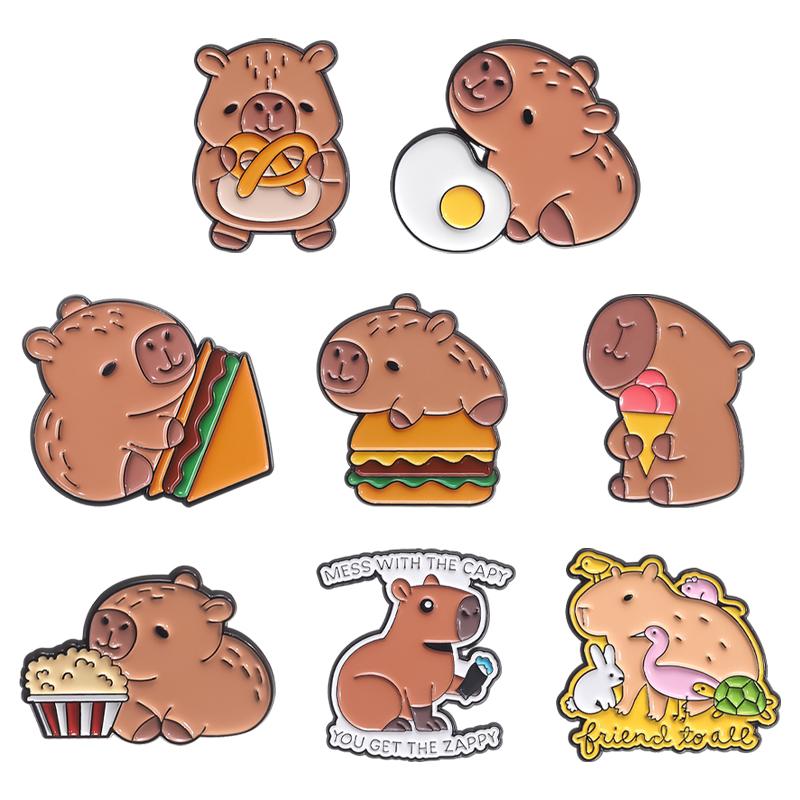 2-9pcs/set Cute Capybara Enamel Pins Creative Cartoon Animal Brooch Lapel Badge Funny Jewelry Accessories Gifts For Kids Friends