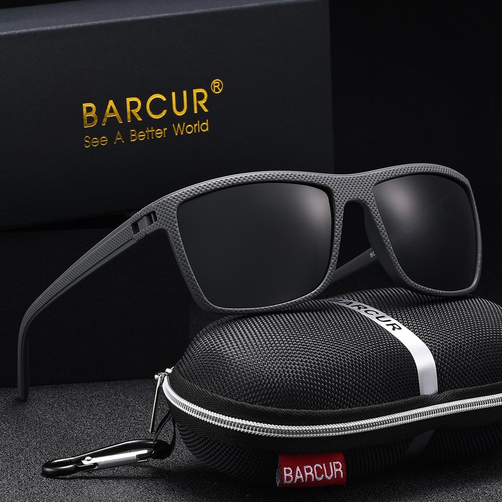 Gafas de Sol Clásicas para Hombre Marca BARCUR Comodidad Duradero Montura Rectangular de PC Lente TAC Versátil Edad Gafas de Sol Polarizadas