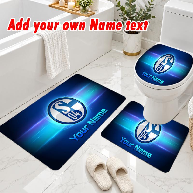Personalized Schalke 04 FC 3Pcs Flannel Toilet Mat Set Custom Text Bathroom Rug Non Slip