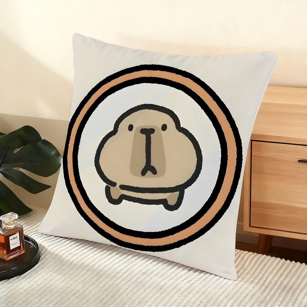 Cushion Cover Silky Short Plush Home Sofa Cushion Cover - Invisible Zipper Home Decoration Cute Animal Cartoon Companion Capybar