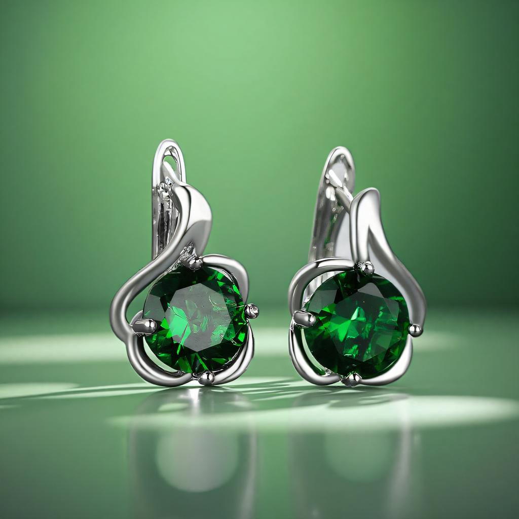 Red Green Zircon Round Stone Female Crystal Hoop Earrings Boho Silver Color Wedding Jewelry For Women