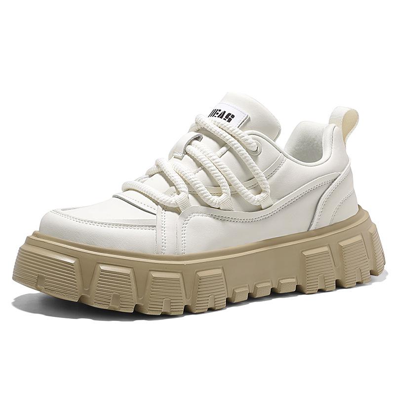 Spring new men's shoes fashionable and versatile low top casual full leather men's shoes heightened thick sole ultra light trendy shoes